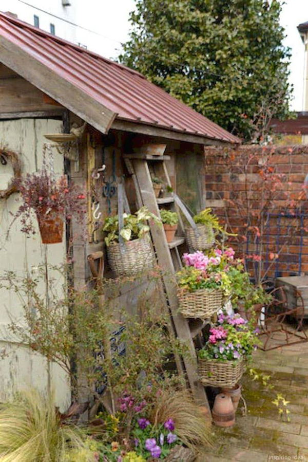 rustic-garden-sheds-with-floral-shelves