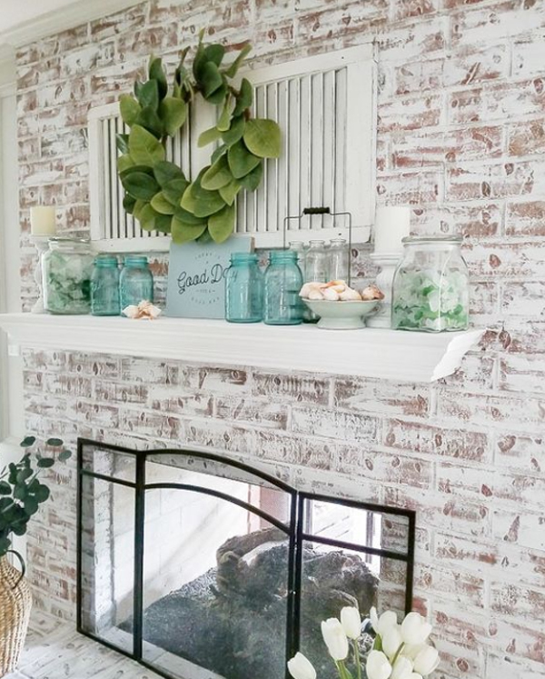 coastal-mantel-decor-with-brick-exposed