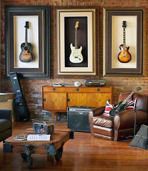 bachelor-pad-living-room-with-guitar-frame-wall