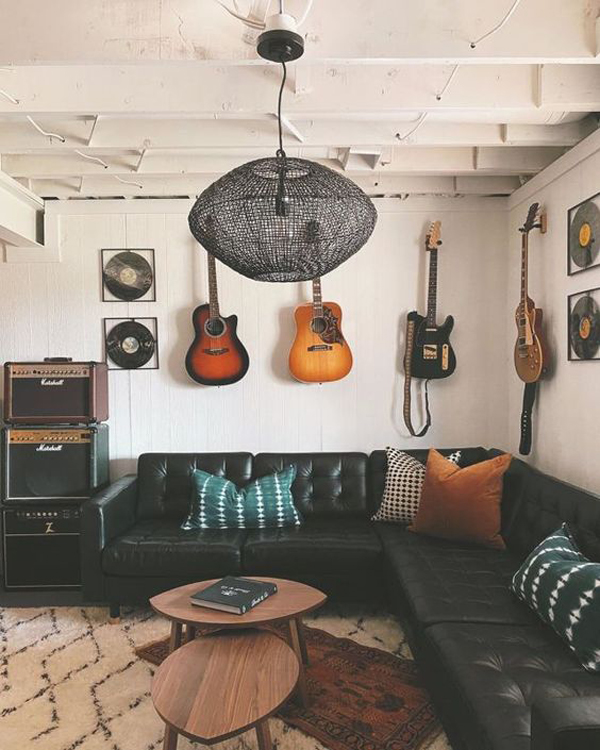 industrial-style-living-room-with-guitar-wall
