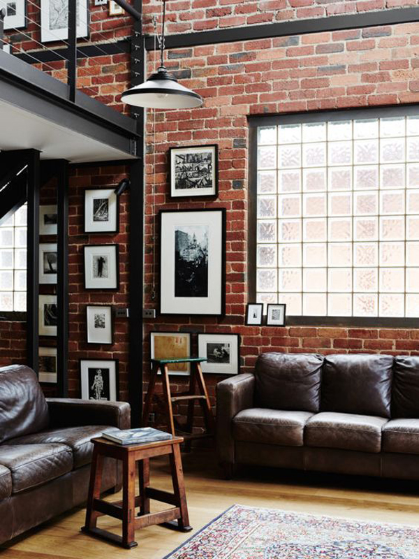 masculine-living-room-design-with-glass-block-wall