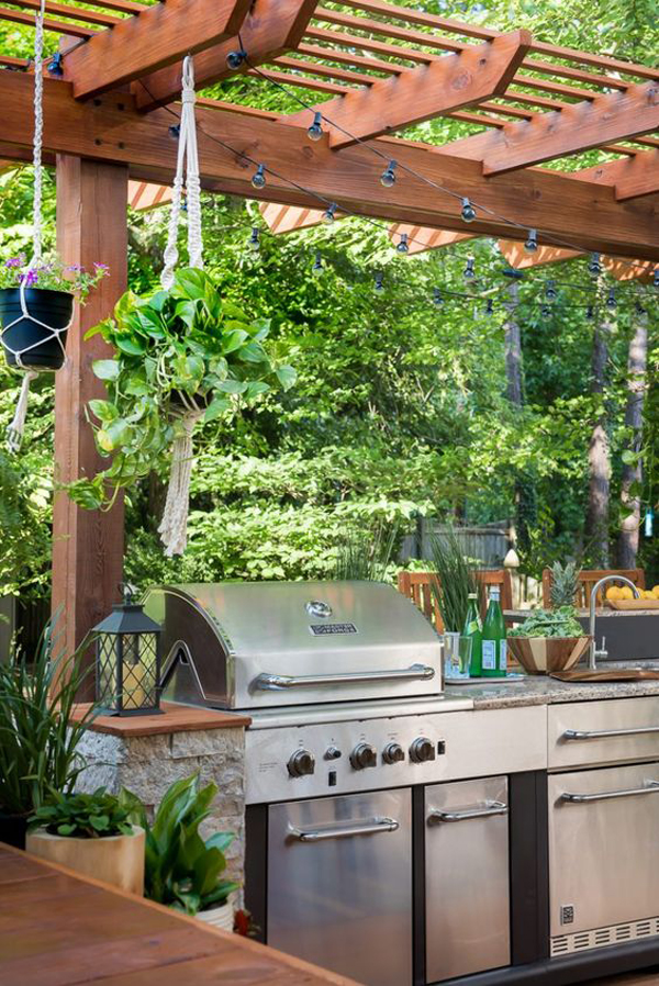 small-wood-outdoor-kitchen-pergola-with-string-lights