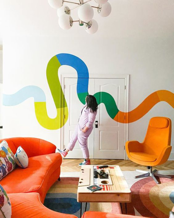 colorful-diy-waves-wall-mural-for-living-room