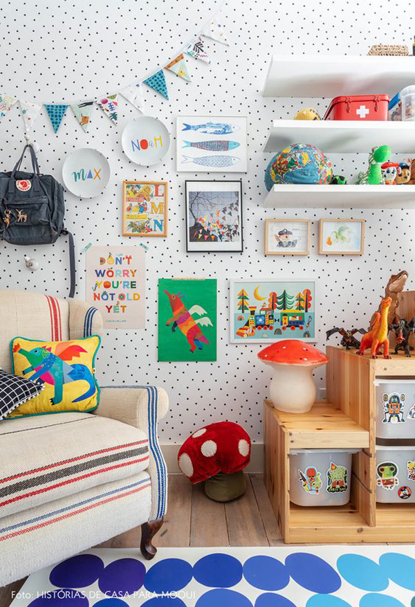 kids-gallery-wall-with-polkadot-background