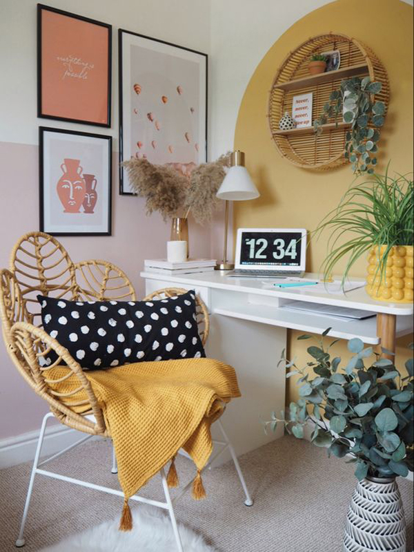 rattan-workspace-chair-with-polkadot-pillow