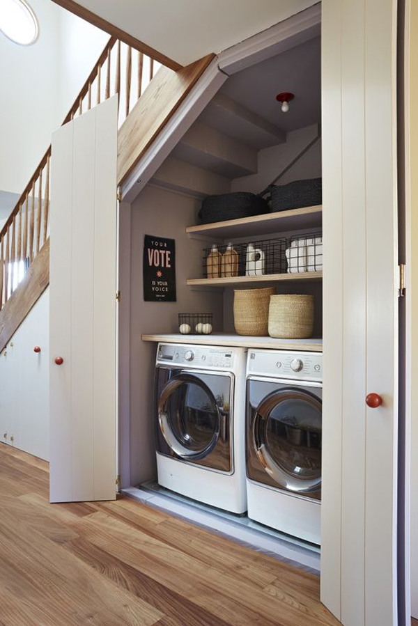 under-stairs-laundry-room-with-rack-design