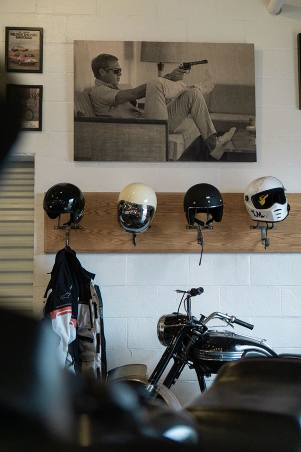 cool-wood-helmet-storage-with-poster-decor