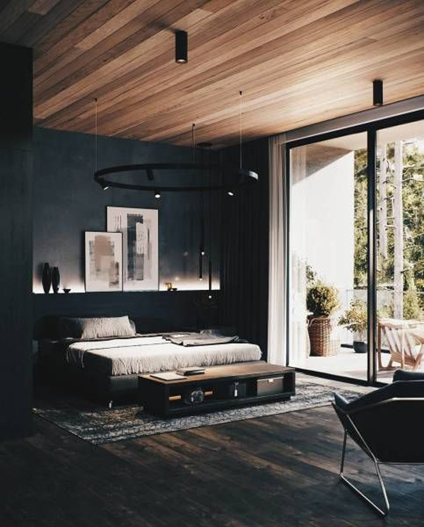 minimalist-black-bedroom-design-integrated-with-outdoor