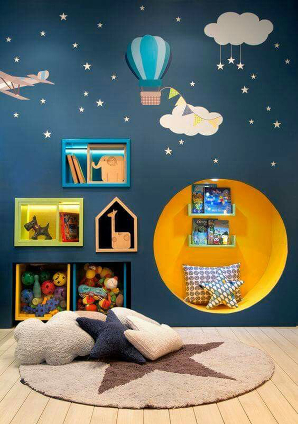 blue-kids-playroom-wall-with-built-in-shelf