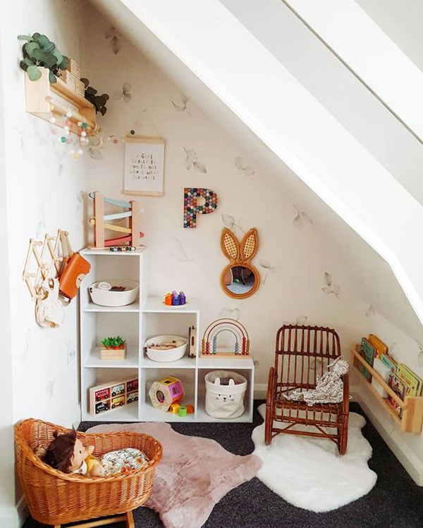 boho-chic-playroom-and-home-library-in-under-the-stairs