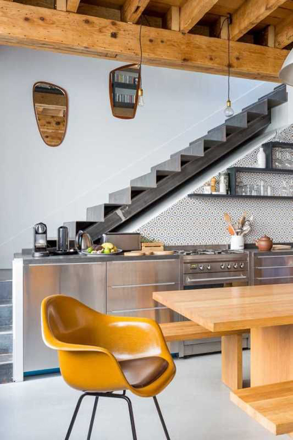 modern-and-framhouse-kitchen-ideas-in-under-stairs