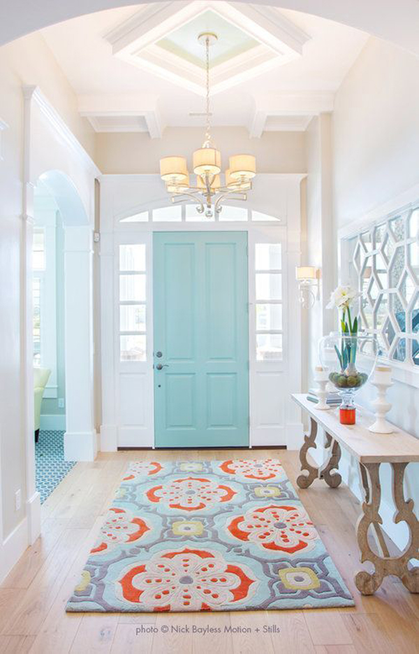 elegant-blue-pastel-entryway-with-floral-rug