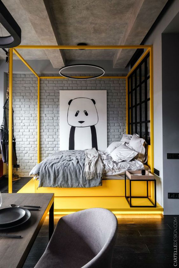 monochrome-bedroom-ideas-with-black-and-yellow-colors