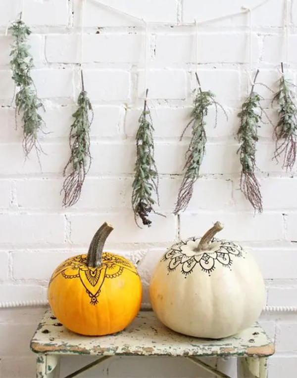 boho-halloween-pumpkin-painted-with-boho-garland