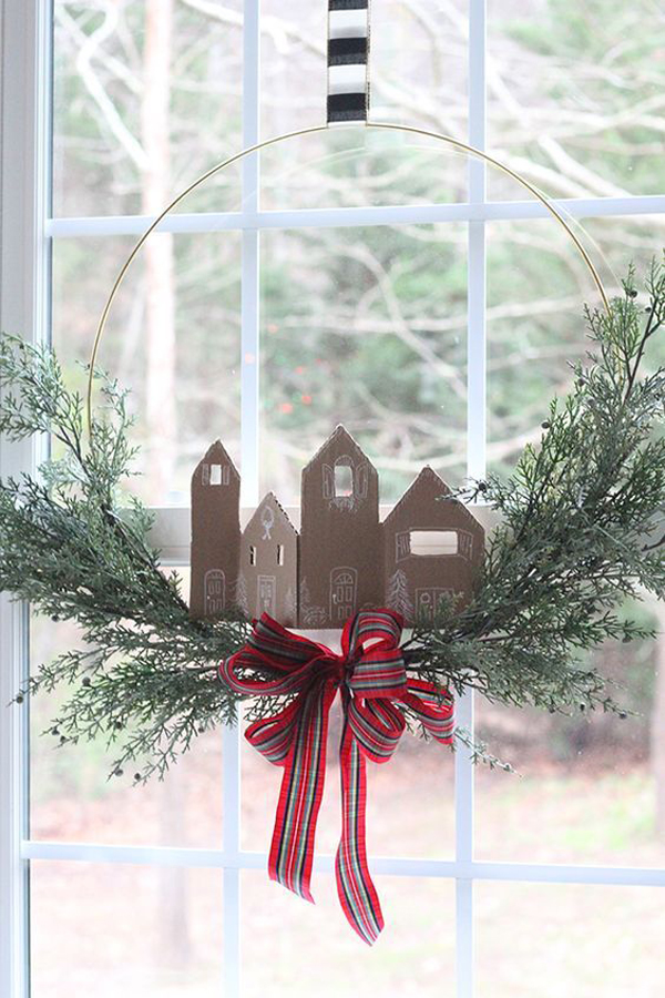 minimalist-diy-cardboard-wreath-with-gingerbread-house