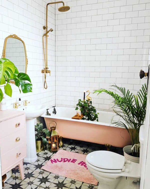 pink-tropical-bathroom-shower-with-gold-accents