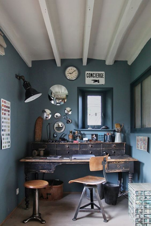 blue-vintage-home-office-with-repurposed-furniture