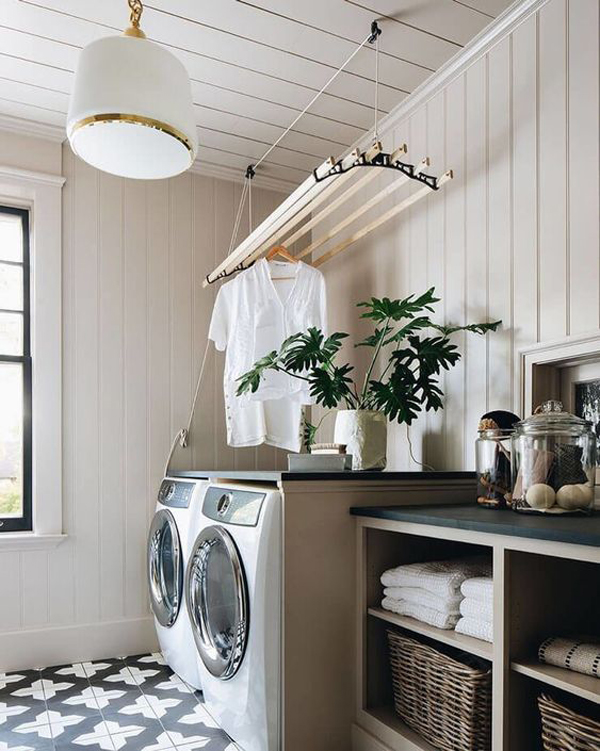 farmhouse-laundry-room-with-hanging-drying-rack