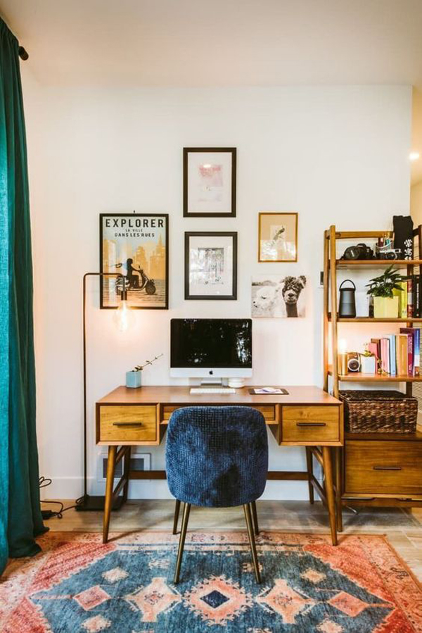glam-vintage-home-office-with-blue-color-scheme