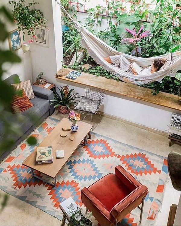 boho-living-space-with-hammock-and-indoor-garden