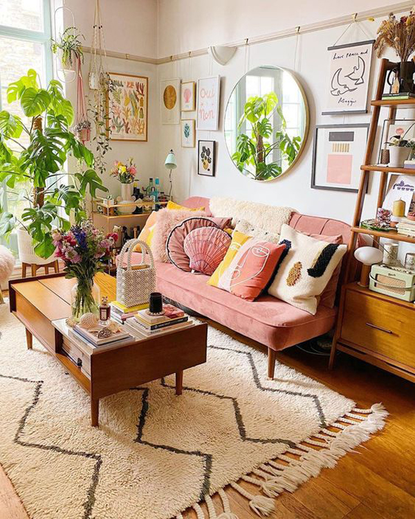 eclectic-living-room-rugs-with-indoor-plants