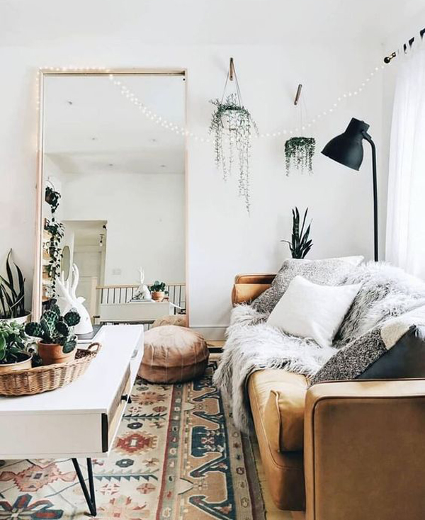 boho-chic-living-room-design-with-mirror-floor