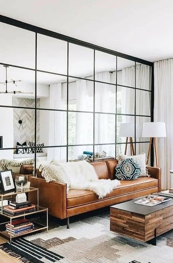 masculine-living-room-with-wall-mirror-dividers