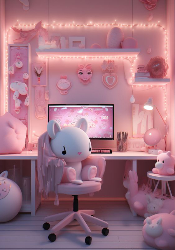 adorable pink girl gaming room setup