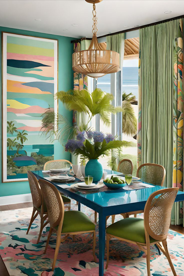 aesthetic blue tropical dining room decoration