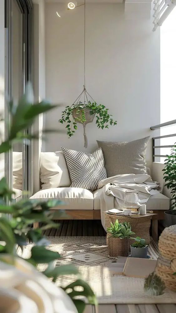 aesthetic small balcony decor with scandinavian style