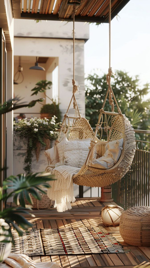 autumn romantic balcony with hammock