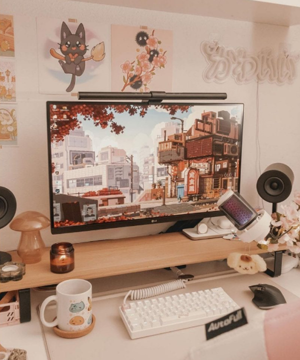 autumn style gamer girl setup