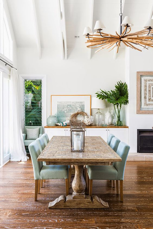 beach inspired dining area with tropical style