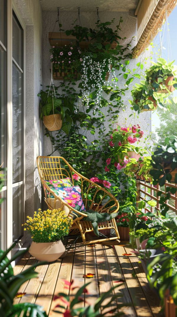 beautiful autumn vibe balcony with floral decor