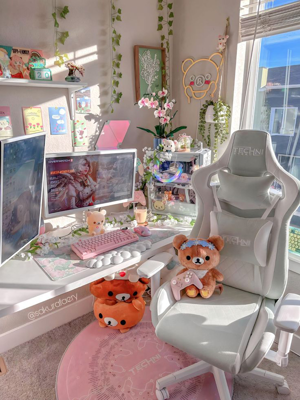 bright and stylish girl gaming setup