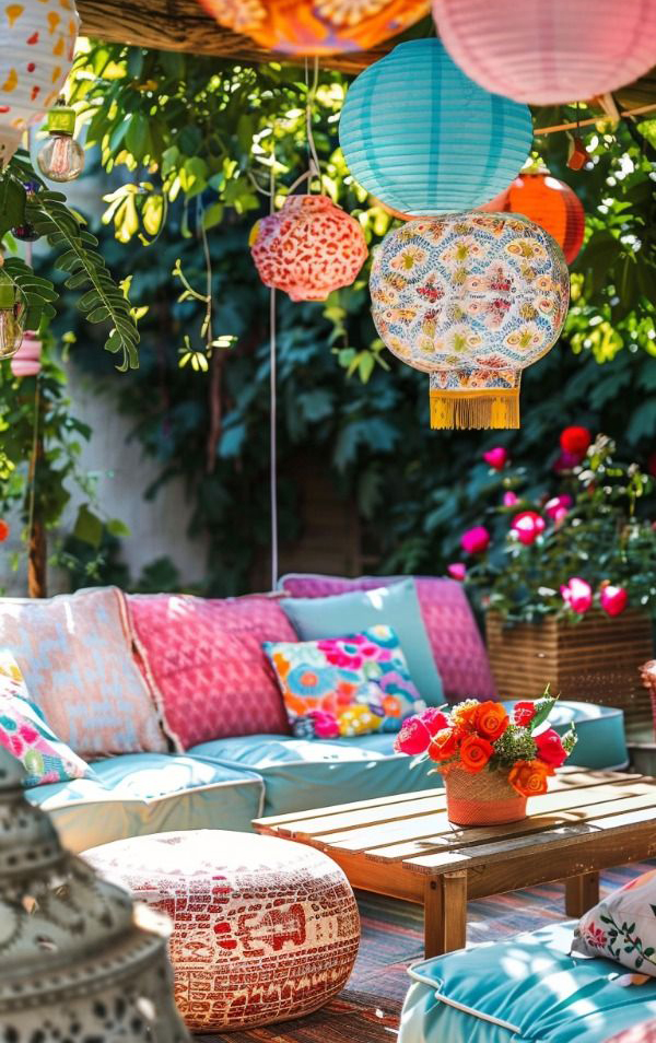 colorful boho garden textiles