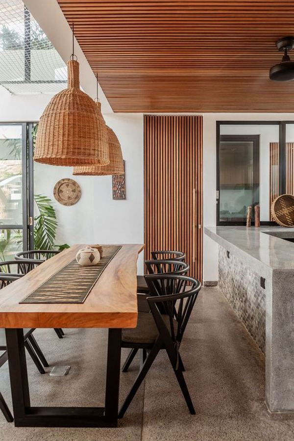 contempory kitchen and tropical dining table