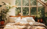 cozy natural bedroom with glass window