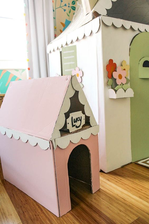 cute cardboard dog house and play areas