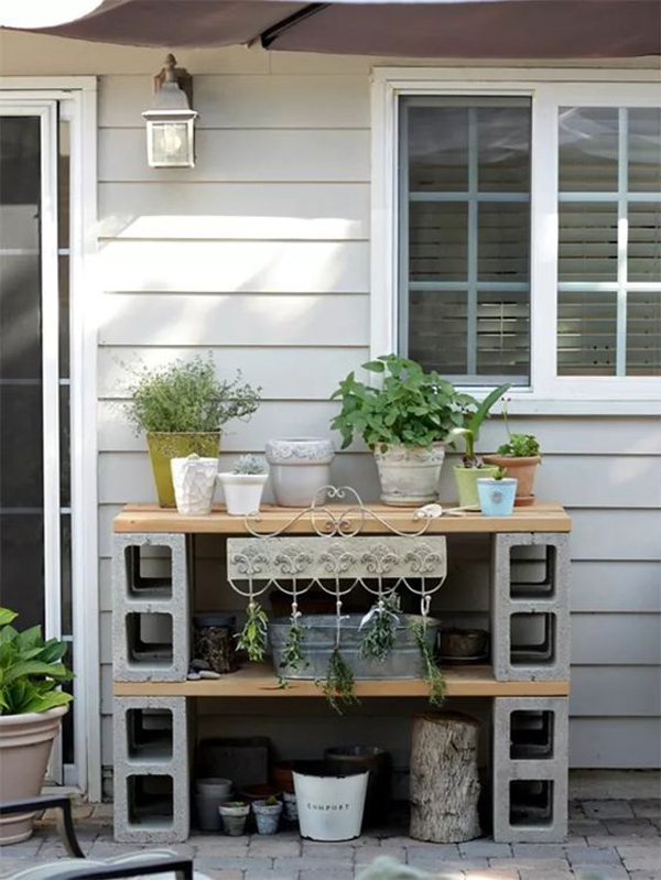 diy concrete block pot station