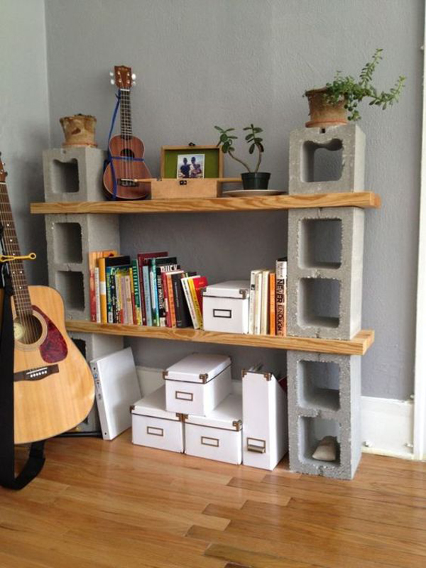 diy repurpose cinder block for bookcase