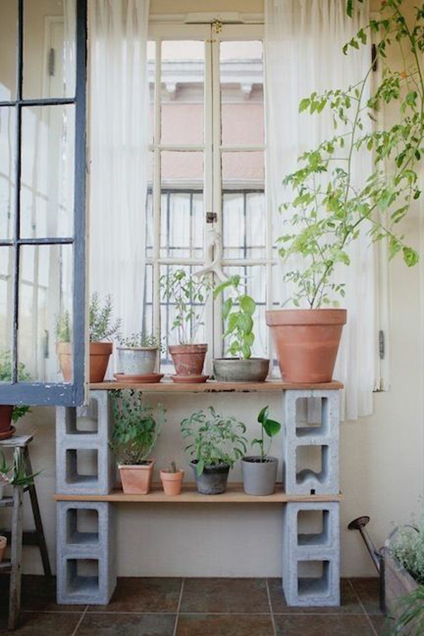 diy repurpose concrete block for planter stand