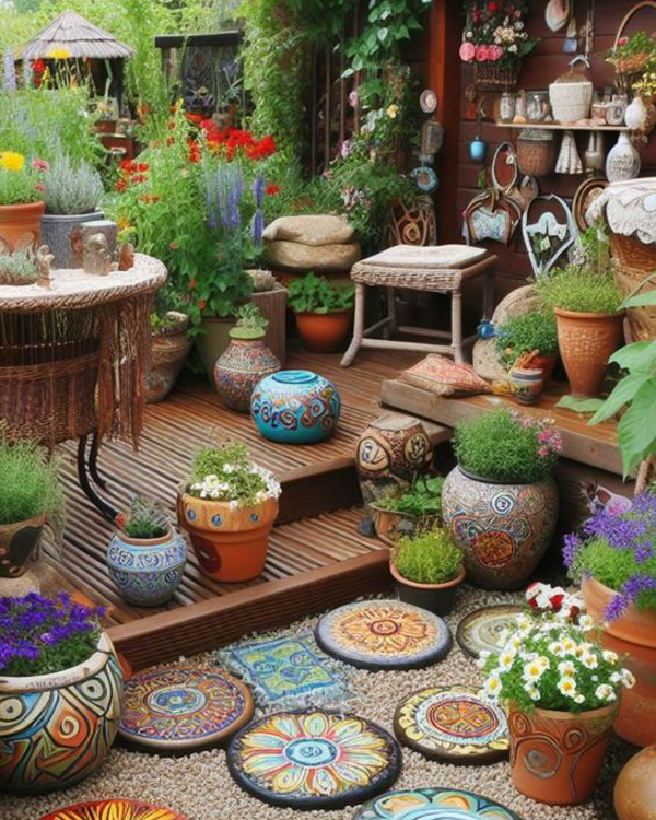 eclectic bohemian garden pot ideas