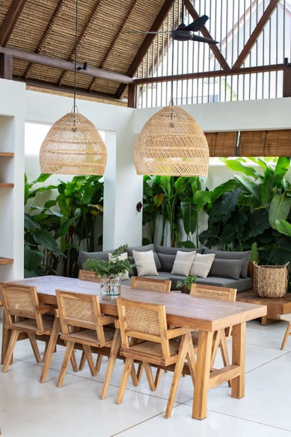 indoor outdoor tropical dining room like a holiday