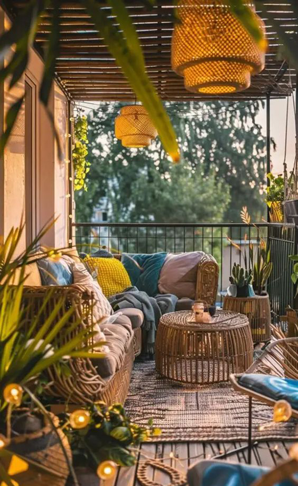 warm and cozy balcony decor for autumn
