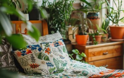 bohemian bedroom design with plants