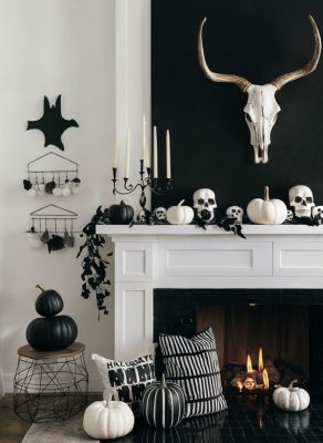 scandinavian halloween fireplace decor