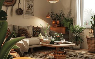 boho living room with macrame wall decor