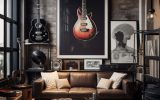 cool living rooms with guitar display