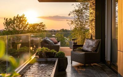 modern balcony apartment with pond design